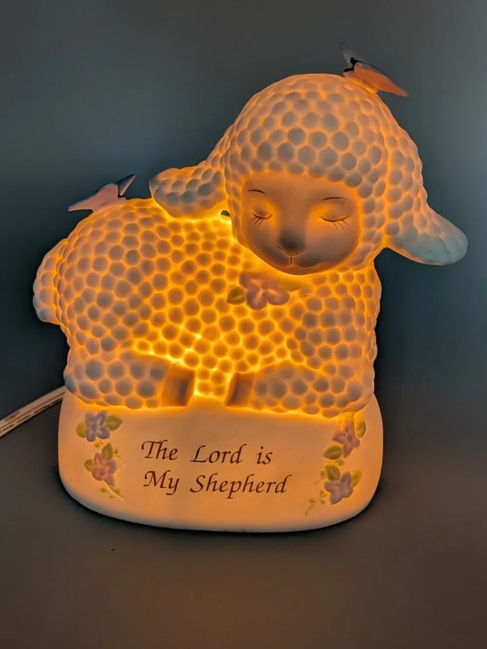 Vintage Autom Porcelain Lamb Night Light - The Lord is My Shepherd